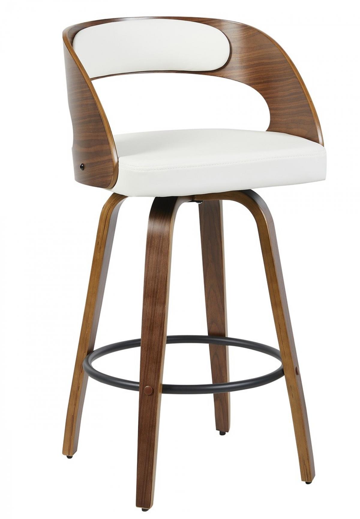 Taburete LOARRE, madera, similpiel blanca