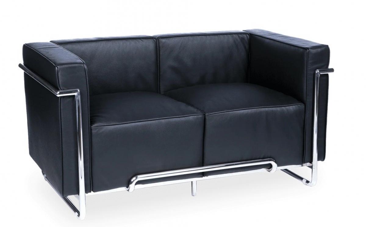 Sofá VENETTO, 2 plazas, acero inoxidable, similpiel negra