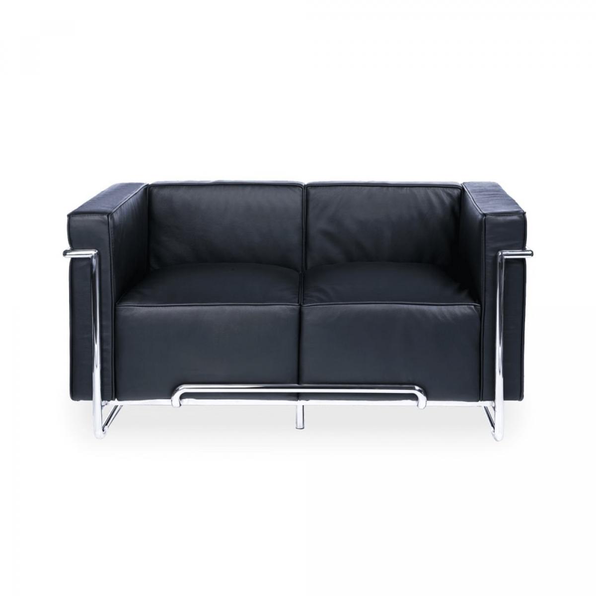 Sofá VENETTO, 2 plazas, acero inoxidable, similpiel negra