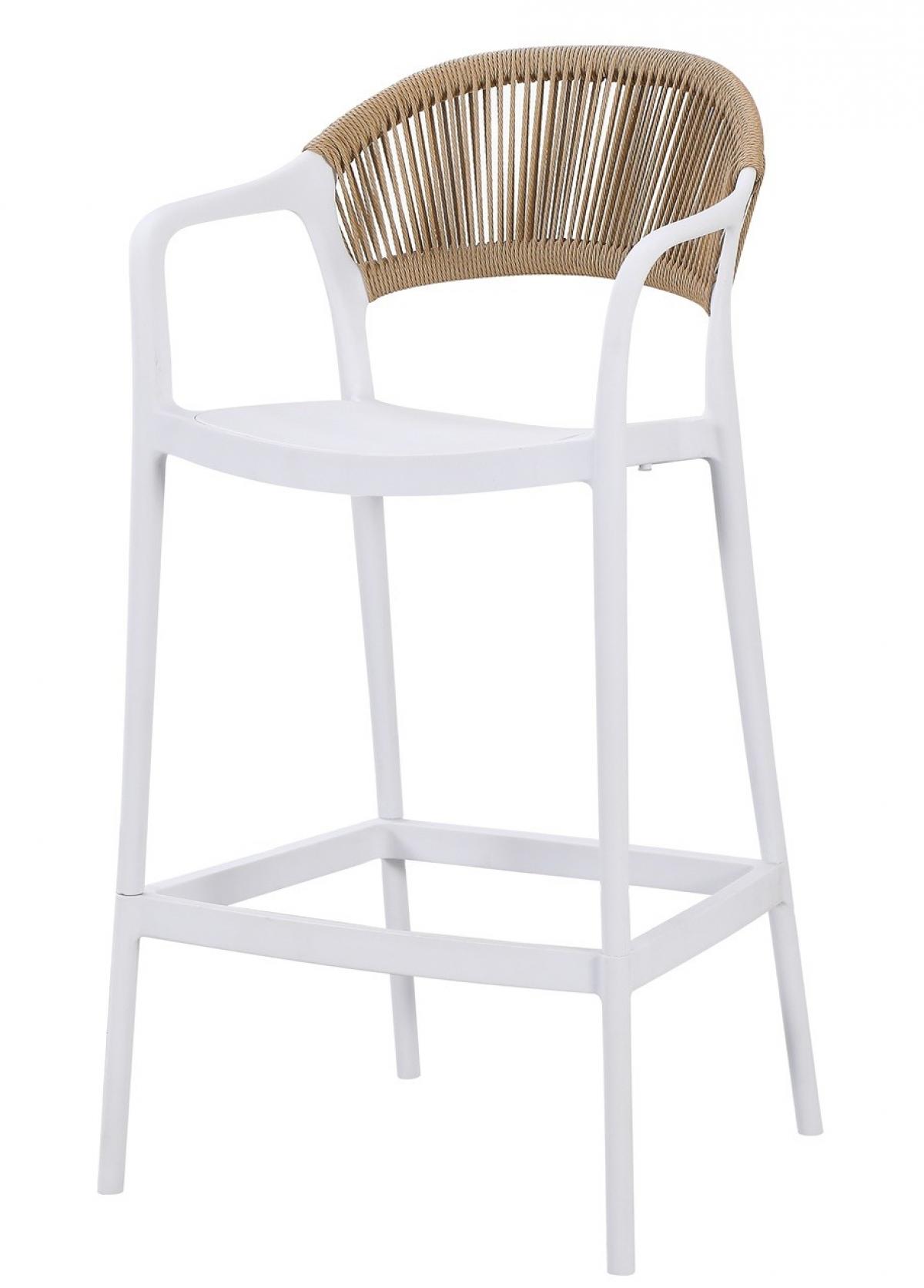 Taburete IBIZA, apilable, tratamiento anti UV, polipropileno blanco, cuerda natural