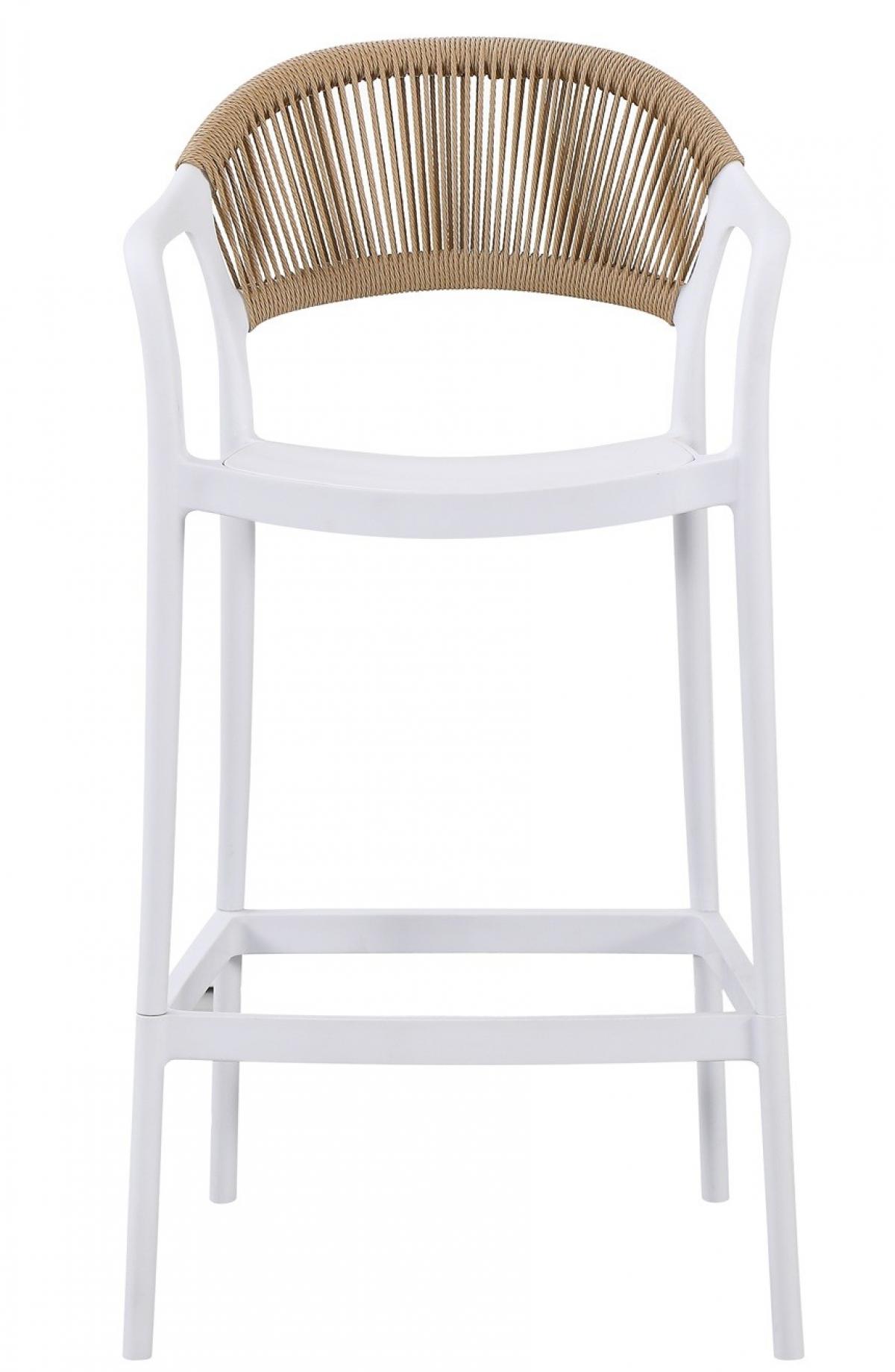 Taburete IBIZA, apilable, tratamiento anti UV, polipropileno blanco, cuerda natural