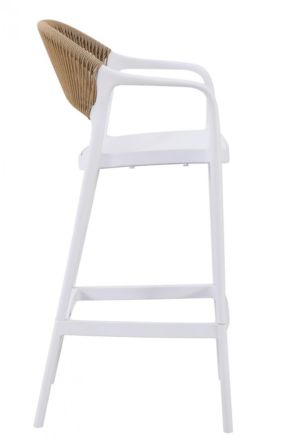 Taburete IBIZA, apilable, tratamiento anti UV, polipropileno blanco, cuerda natural