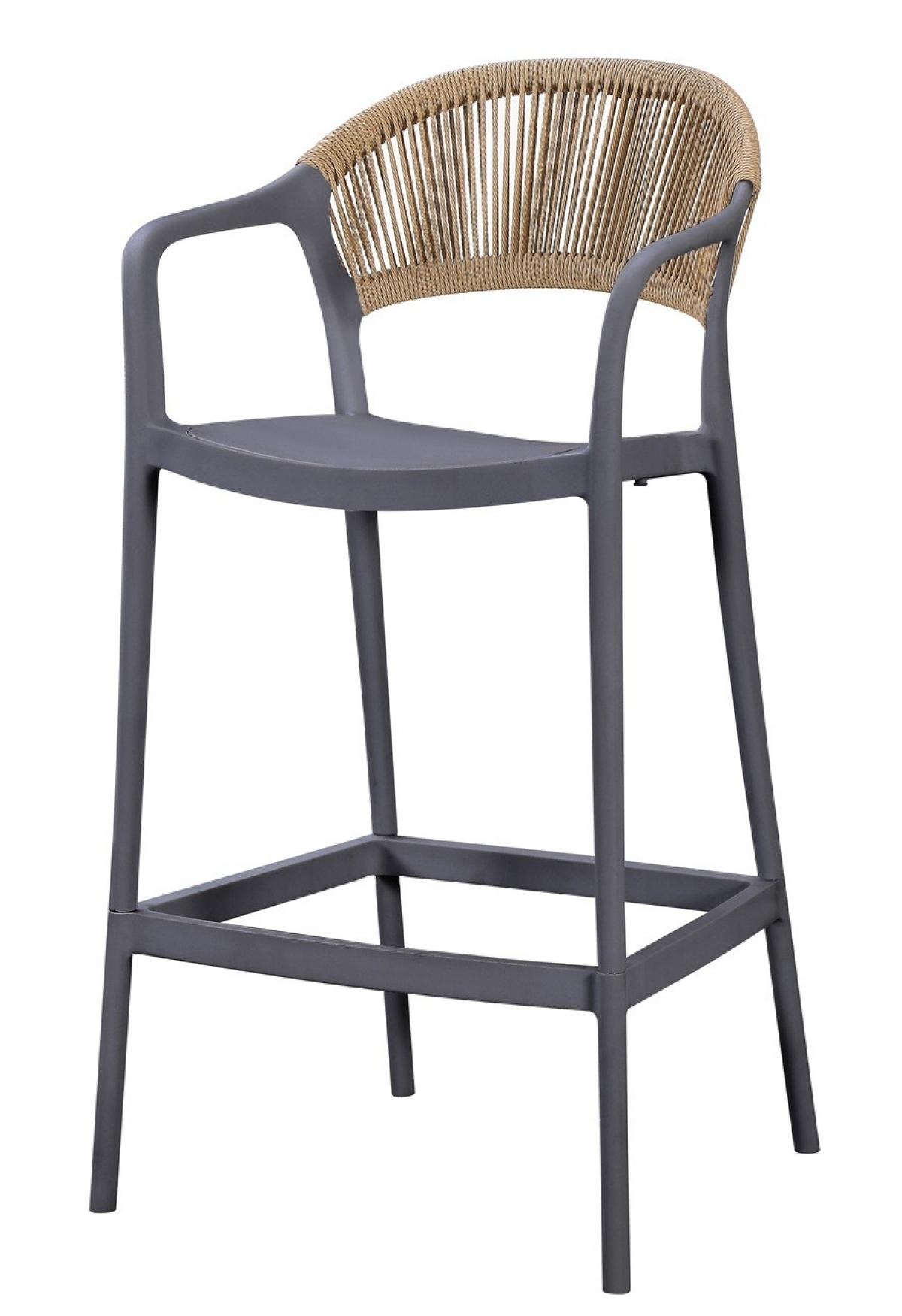 Taburete IBIZA, apilable, tratamiento anti UV, polipropileno gris oscuro, cuerda natural