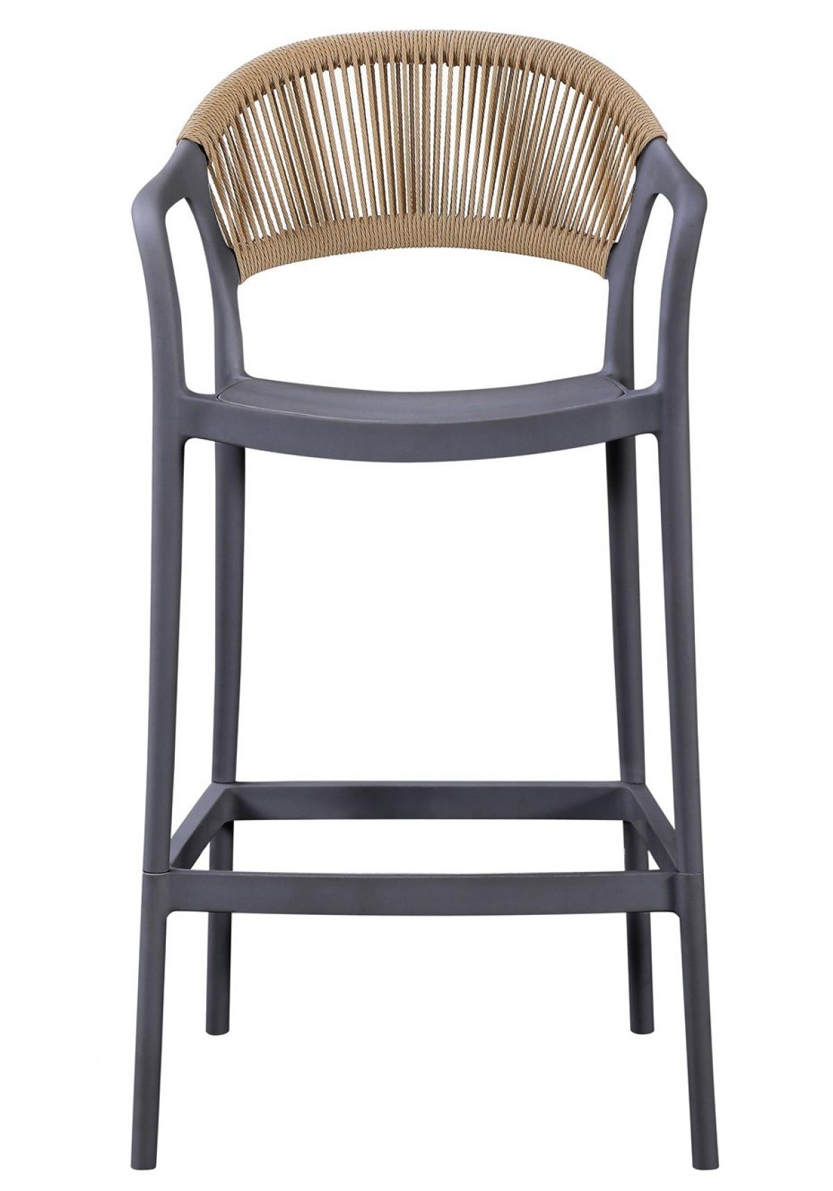 Taburete IBIZA, apilable, tratamiento anti UV, polipropileno gris oscuro, cuerda natural