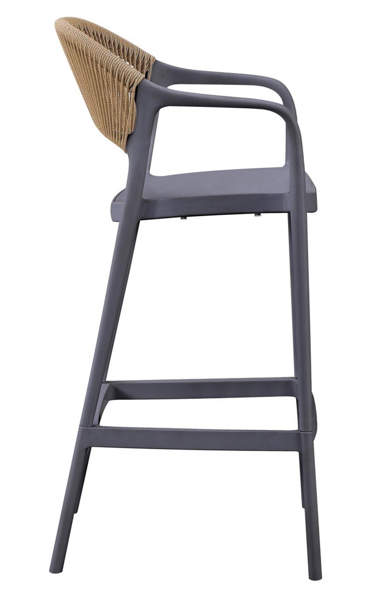 Taburete IBIZA, apilable, tratamiento anti UV, polipropileno gris oscuro, cuerda natural