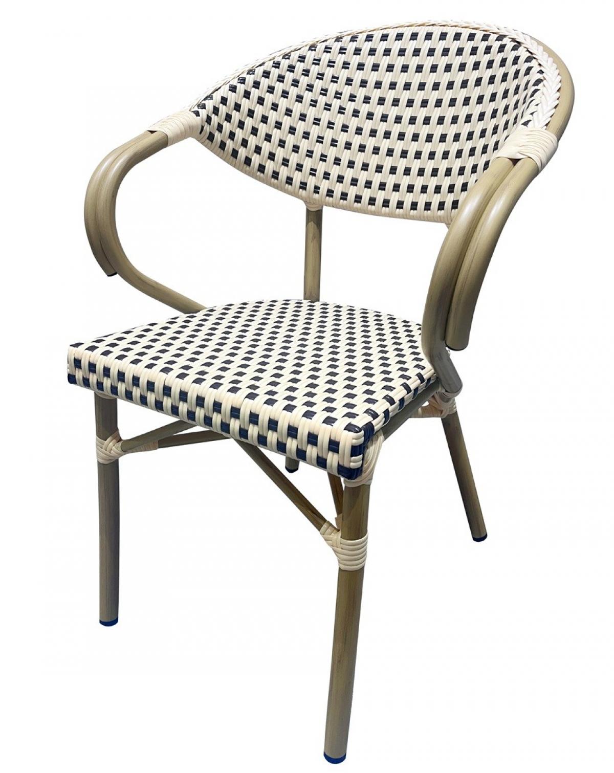 Sillón NERJA, apilable, aluminio, ratán beige y marrón