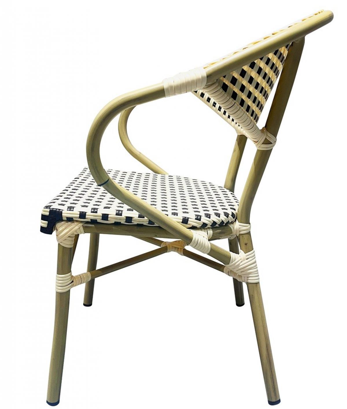 Sillón NERJA, apilable, aluminio, ratán beige y marrón