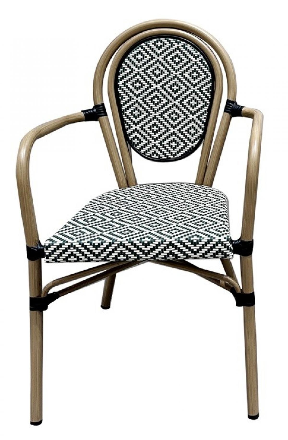 Sillón TARAMAY, apilable, aluminio, mesh crema y verde