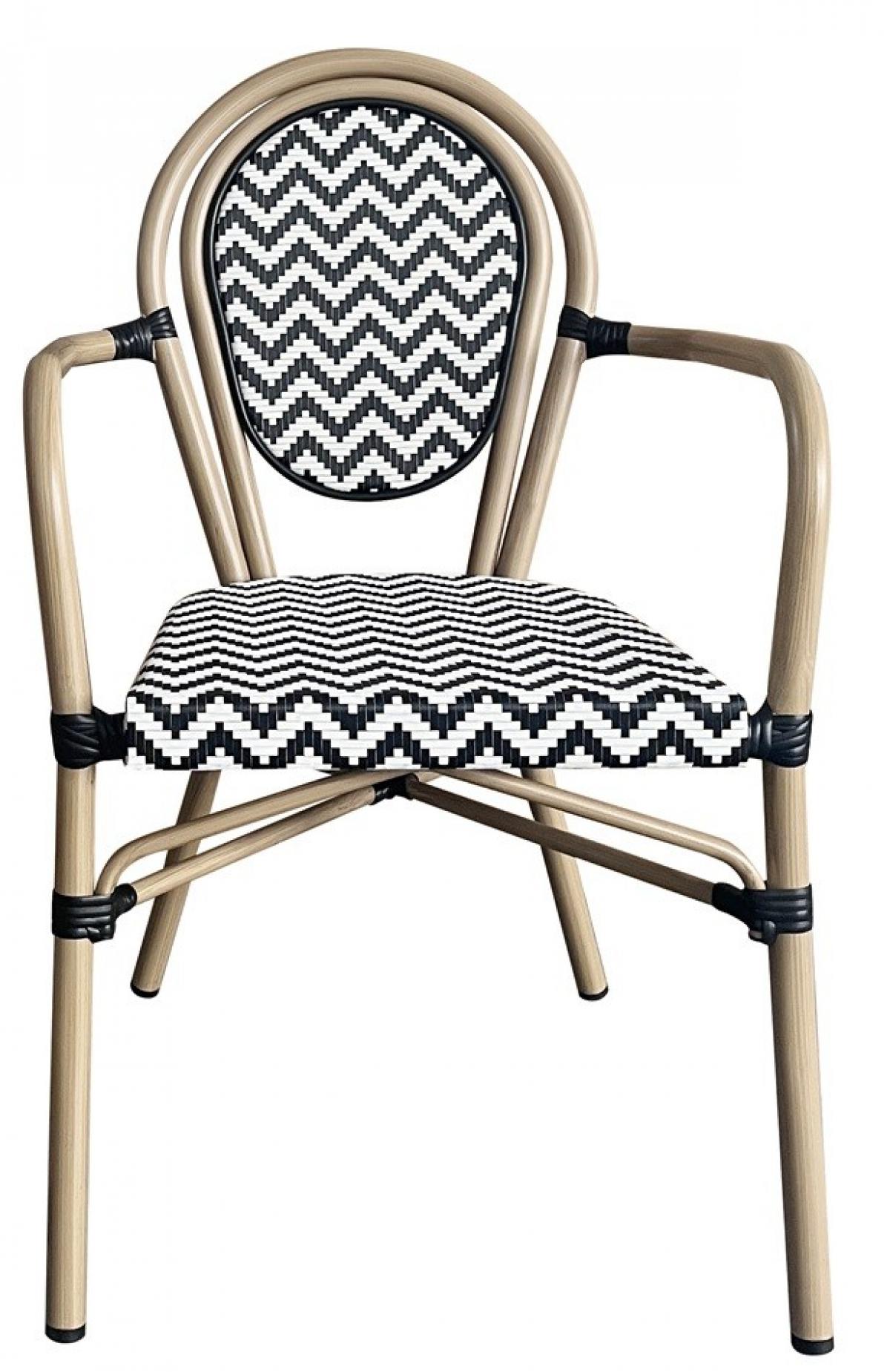 Sillón TARAMAY, apilable, aluminio, mesh blanco y negro