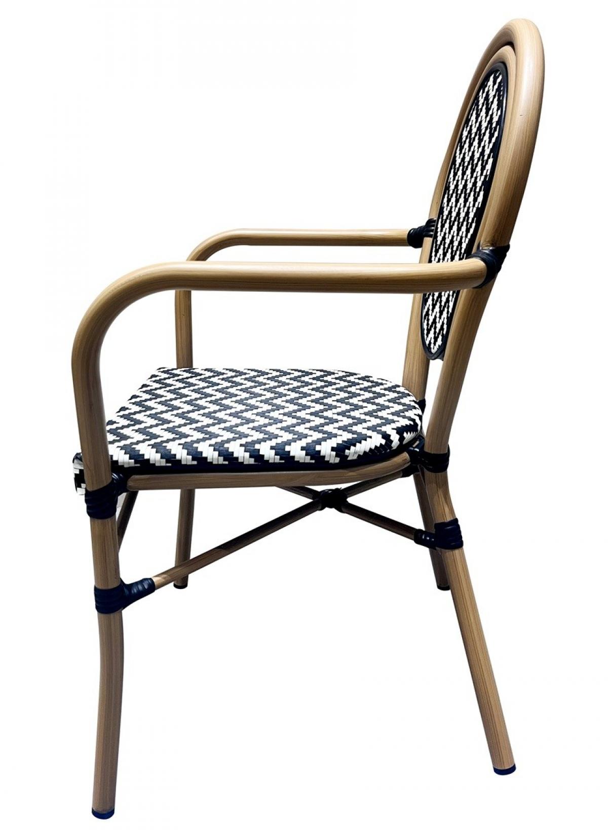 Sillón TARAMAY, apilable, aluminio, mesh blanco y negro