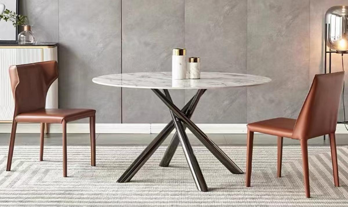 Mesa SAHARA, metal negro, tapa de cristal templado, 120 cms de diámetro