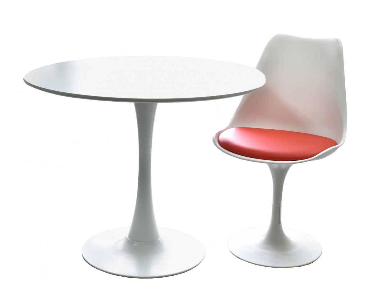 Mesa TUL (TO), base de metal, tapa lacada blanca, 100 cms de diámetro