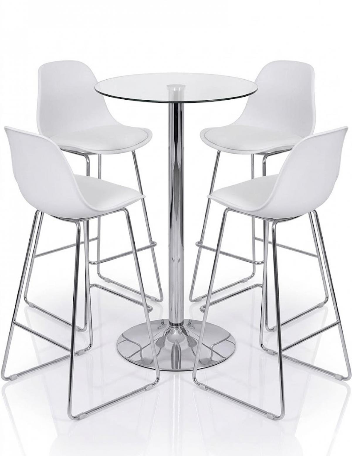 Taburete TOW FIBB, cromado, carcasa y tapizado blanco