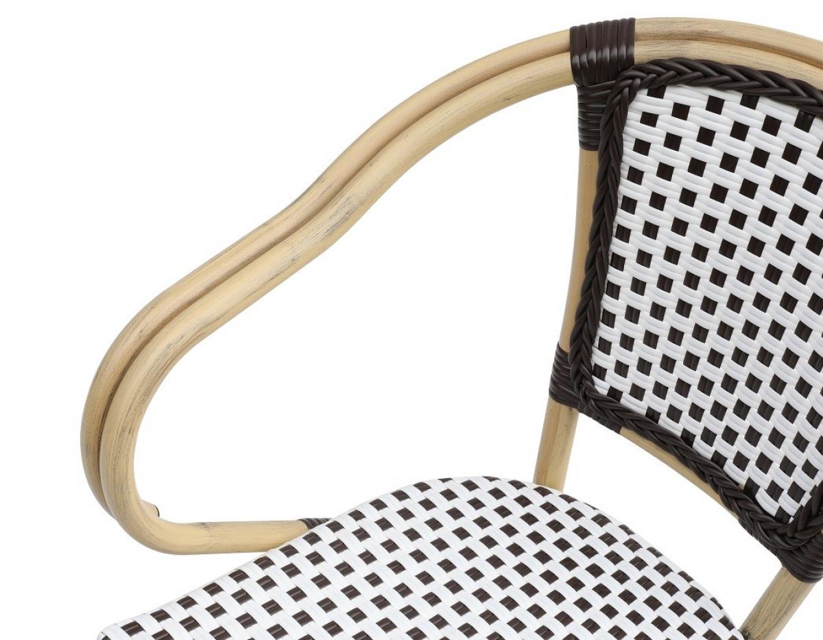 Sillón PARIS, apilable, aluminio, ratán blanco y marrón