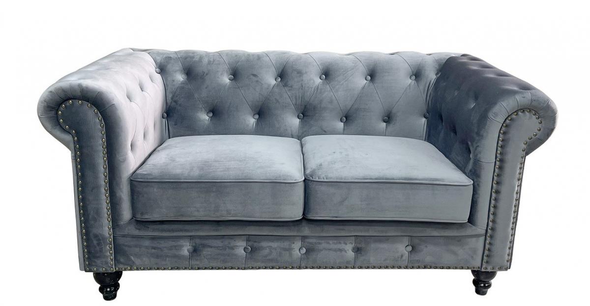 Sofá CHESTER PREMIUM, 2 plazas, tapizado velvet gris