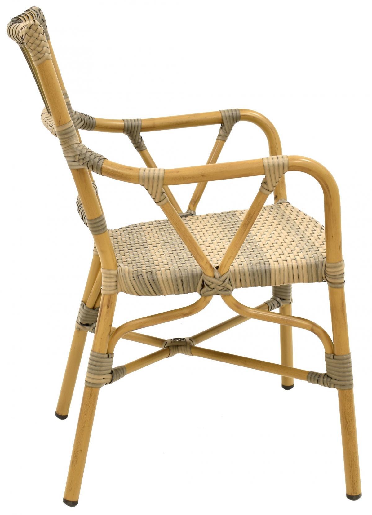 Sillón PAROS, apilable, aluminio, ratán marrón y gris