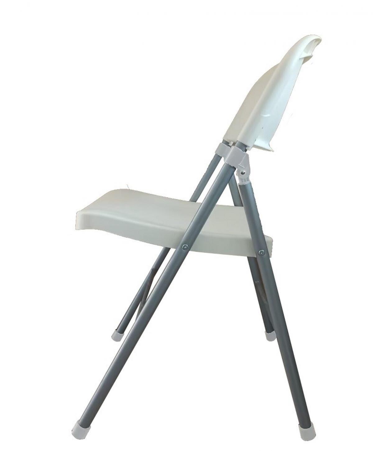 Silla BEACH, plegable, metal plata, polietileno blanco