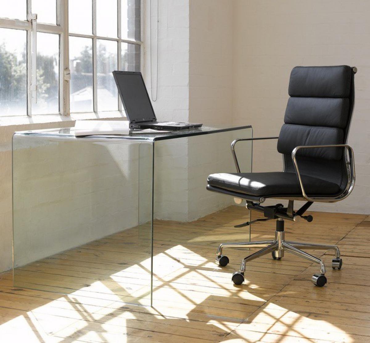 Mesa APOLO (SU), cristal curvado transparente, 125 x 70 cms