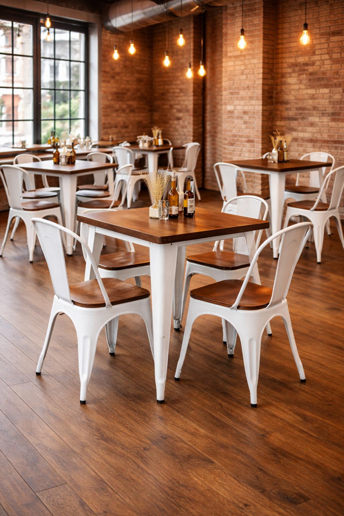Silla TOL EK WOOD, acero, blanca, asiento madera