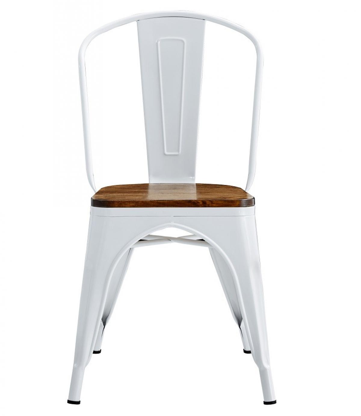 Silla TOL EK WOOD, acero, blanca, asiento madera