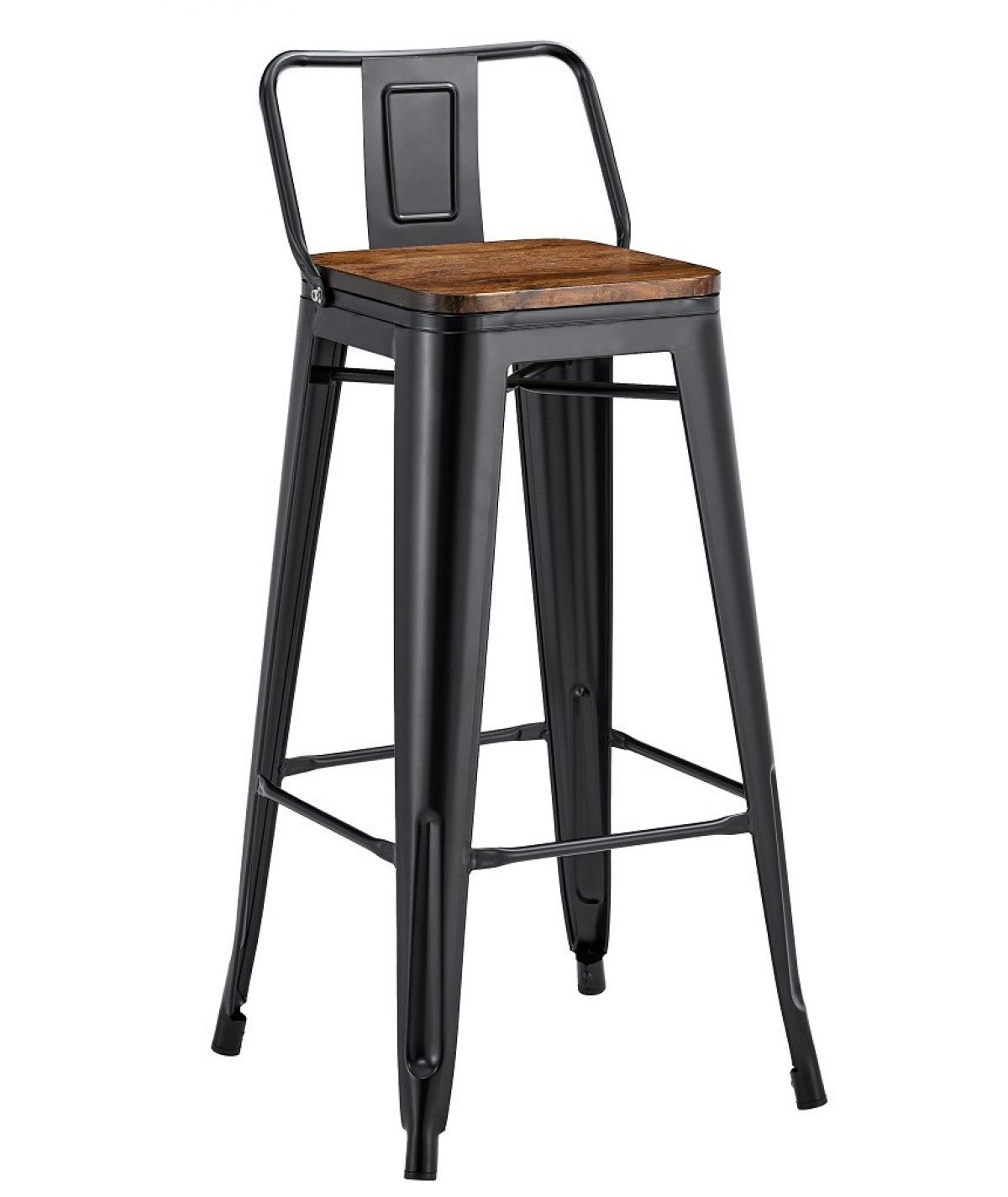 Taburete TOL R1 EK WOOD, acero, negro, asiento madera