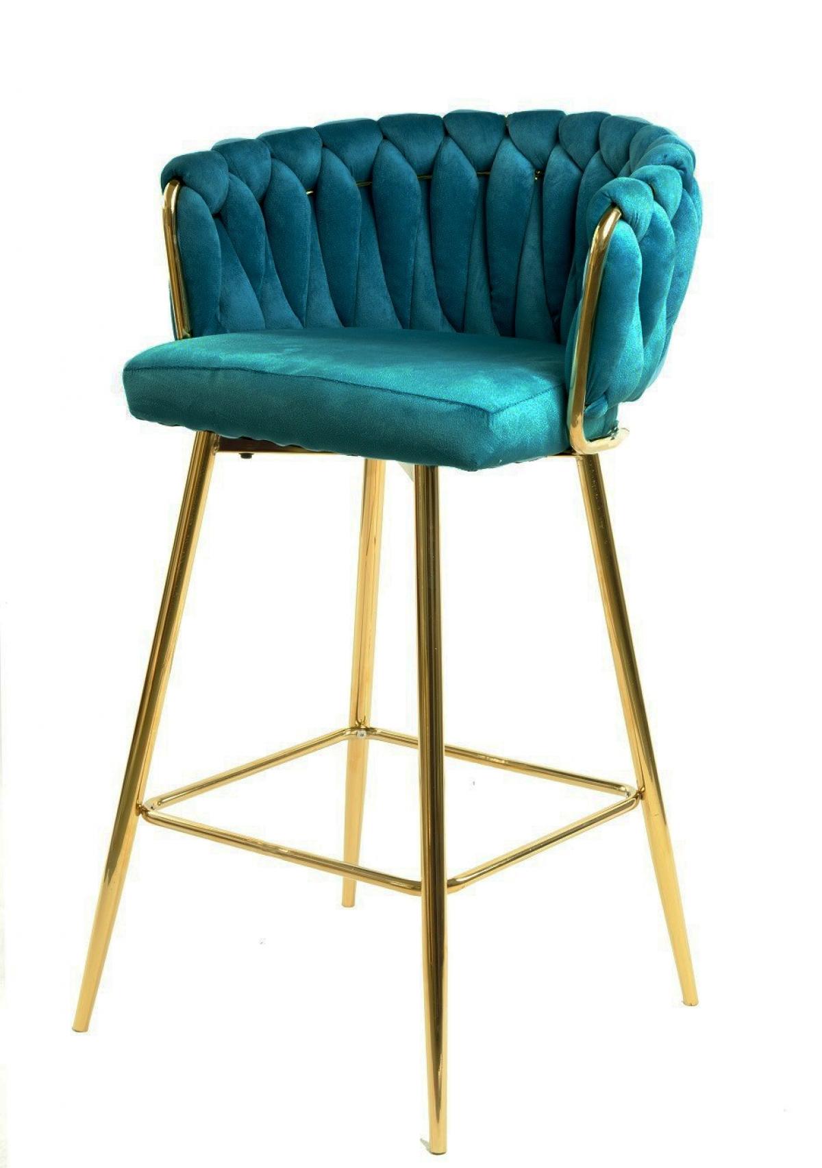 Taburete KING, metal, cromado dorado, tapizado velvet turquesa
