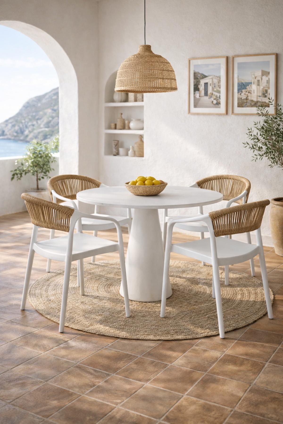 Sillón IBIZA, apilable, tratamiento anti UV, polipropileno blanco, cuerda natural