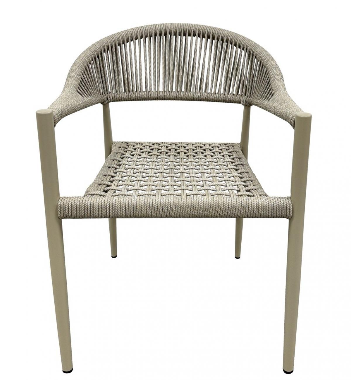 Sillón CANNES, apilable, aluminio, asiento y respaldo de cuerda beige