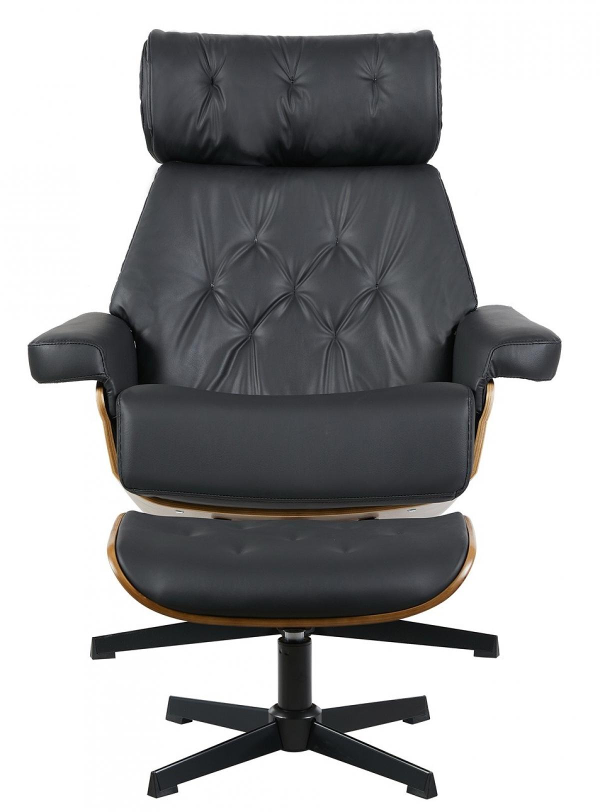 Butaca con ottoman EUROPA, madera, metal, similpiel negra