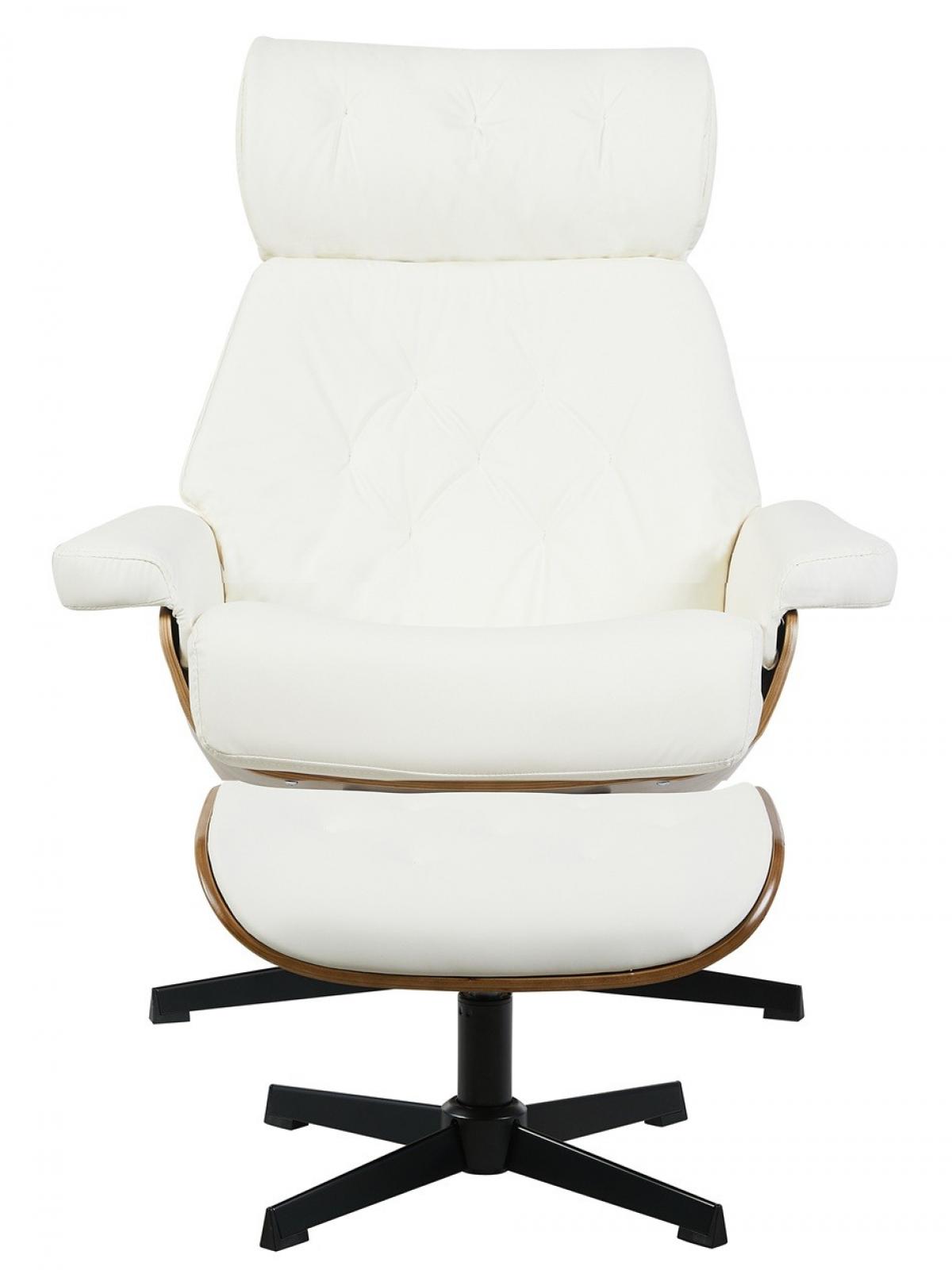 Butaca con ottoman EUROPA, madera, metal, similpiel blanca