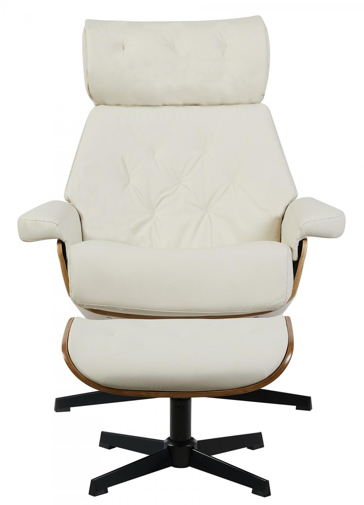 Butaca con ottoman EUROPA, madera, metal, similpiel beige