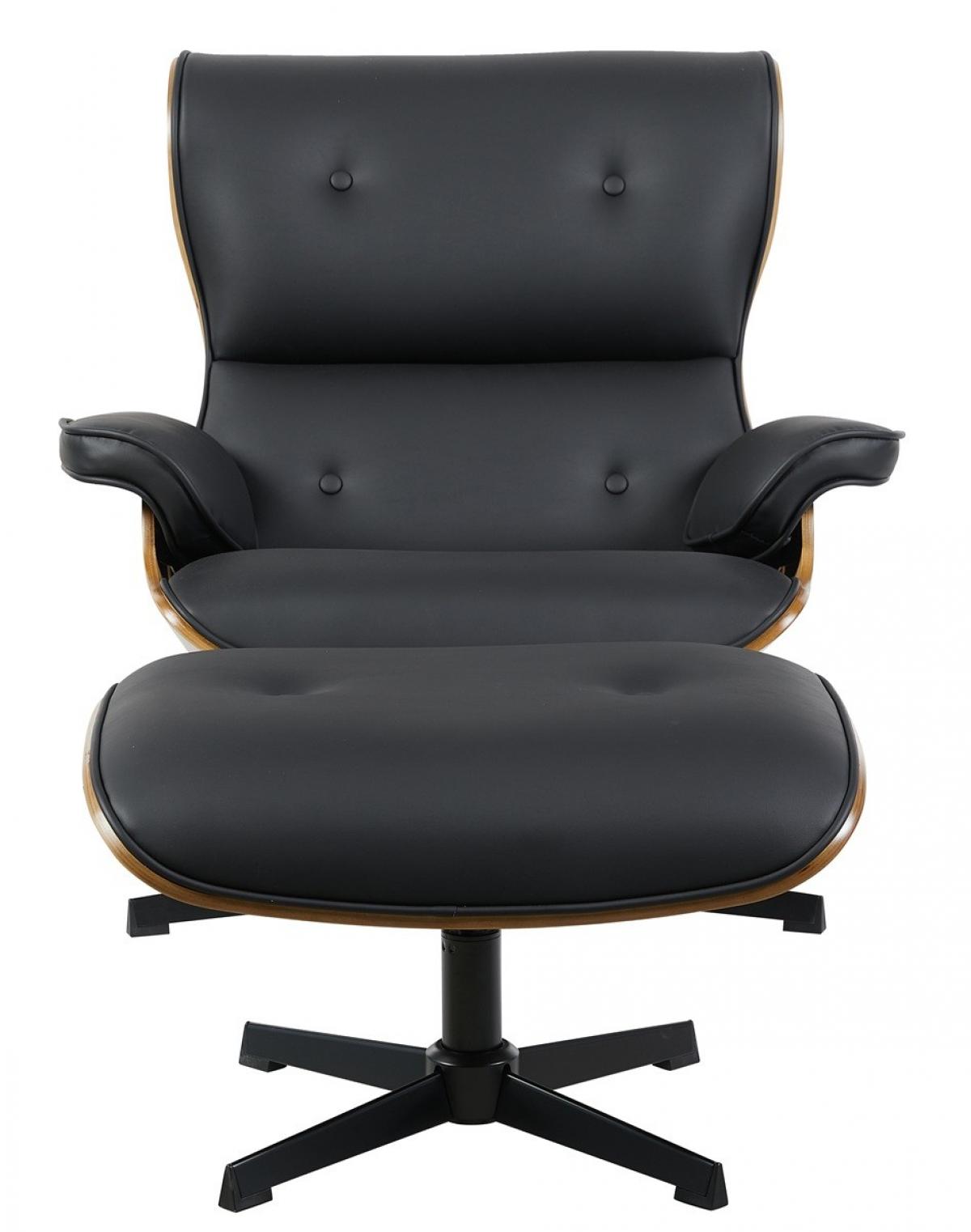 Butaca con ottoman AMERICA, madera, metal, similpiel negra
