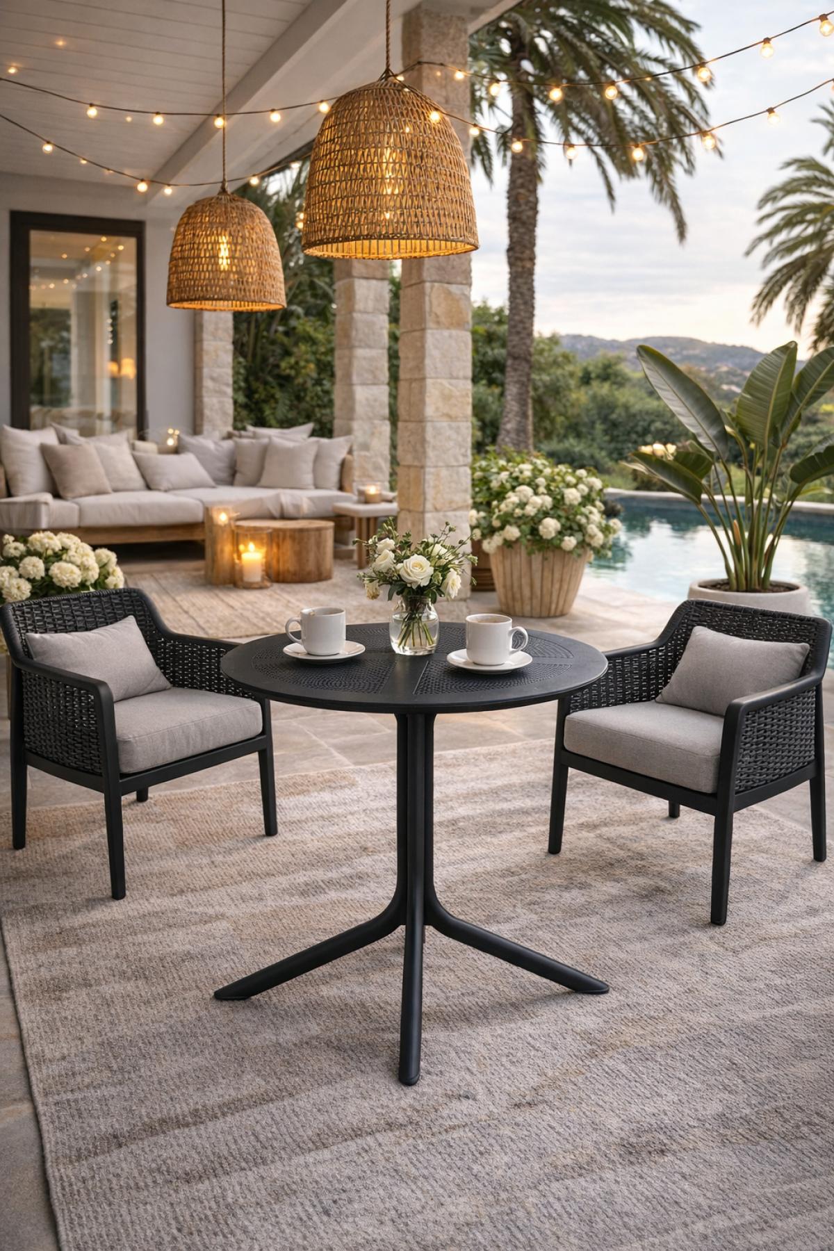 Mesa JÁVEA 97, polipropileno negro, 80 cms de diámetro