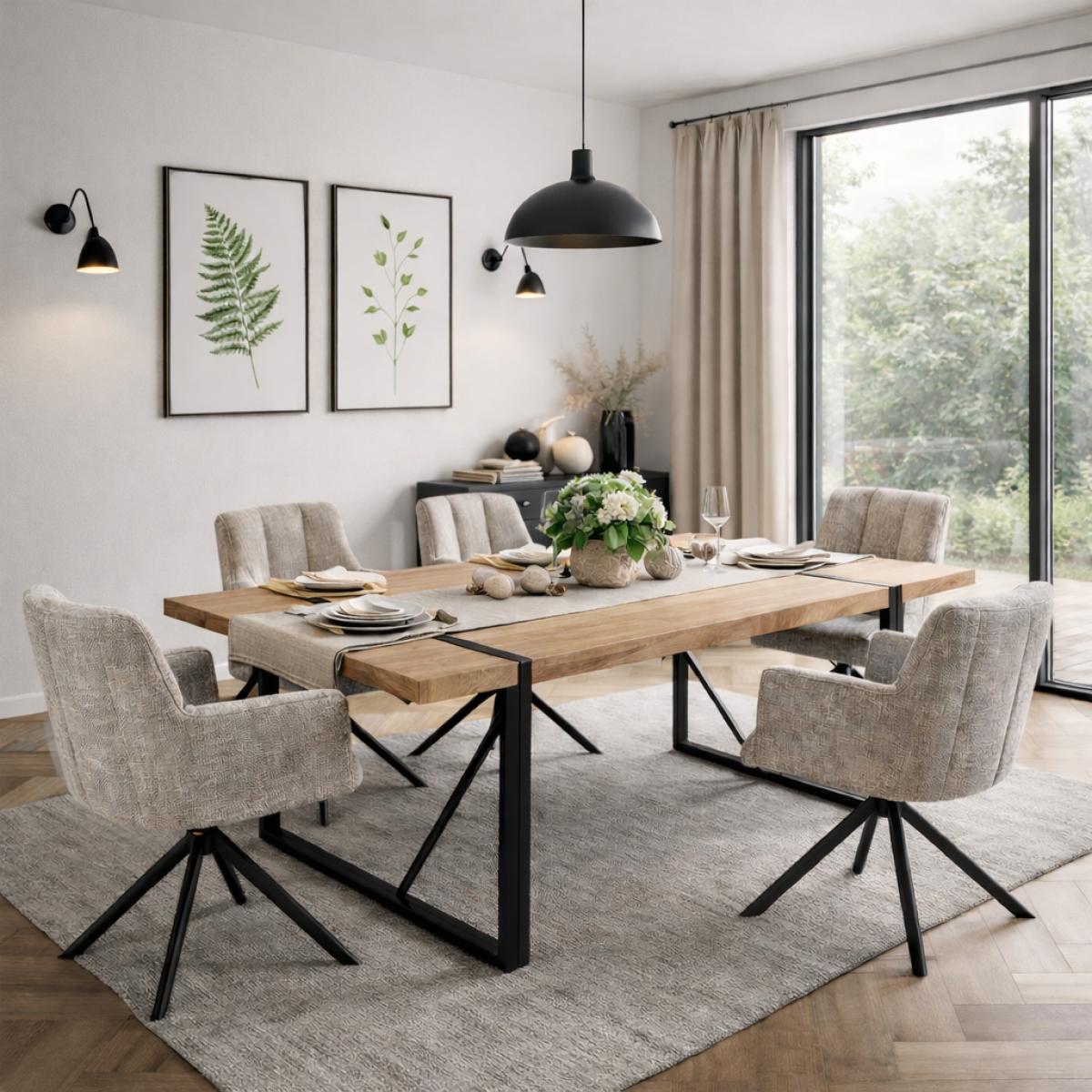 Mesa JENA, metal negro, tapa DM bilaminado roble claro, 180 x 90 cms