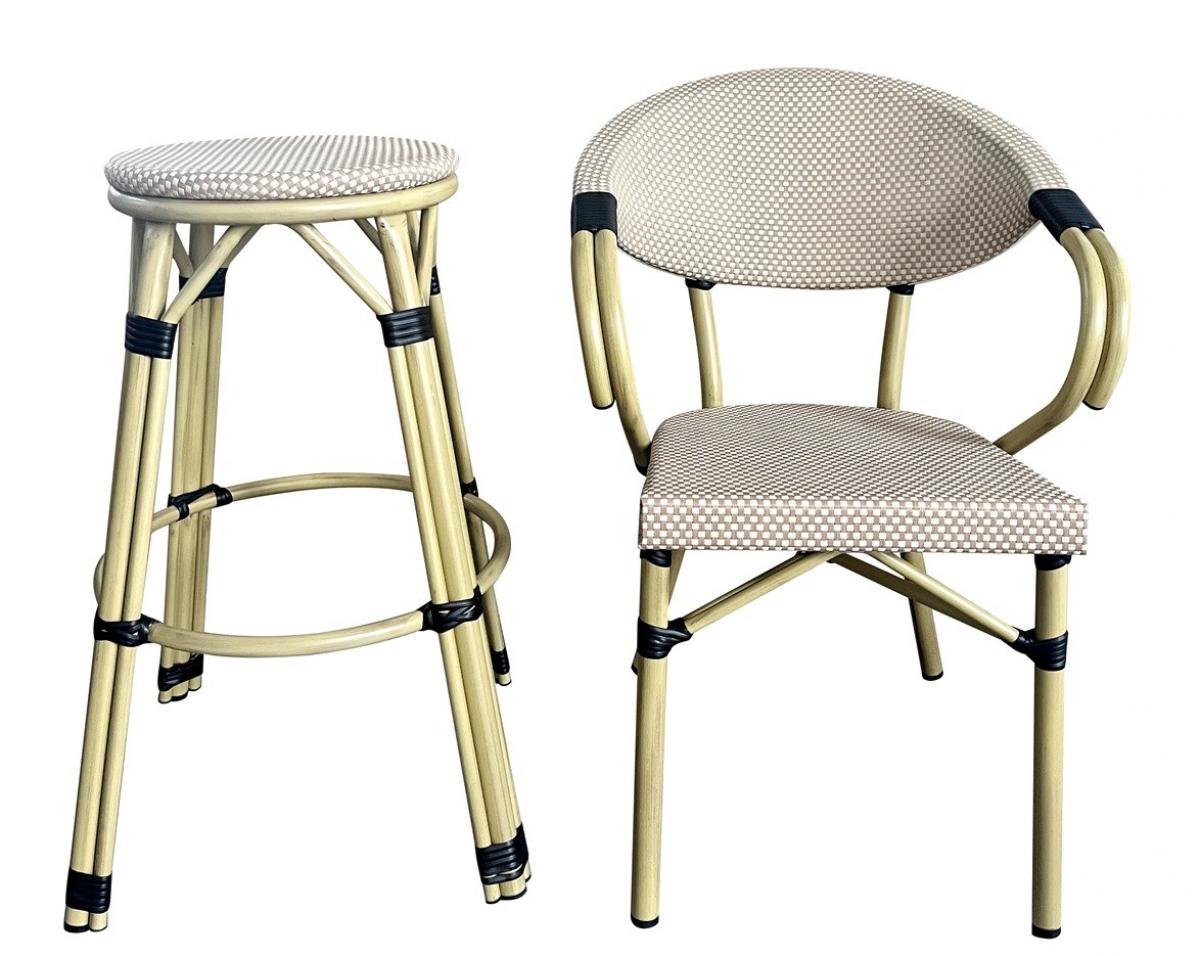 Sillón NERJA, apilable, aluminio, mesh beige y marrón