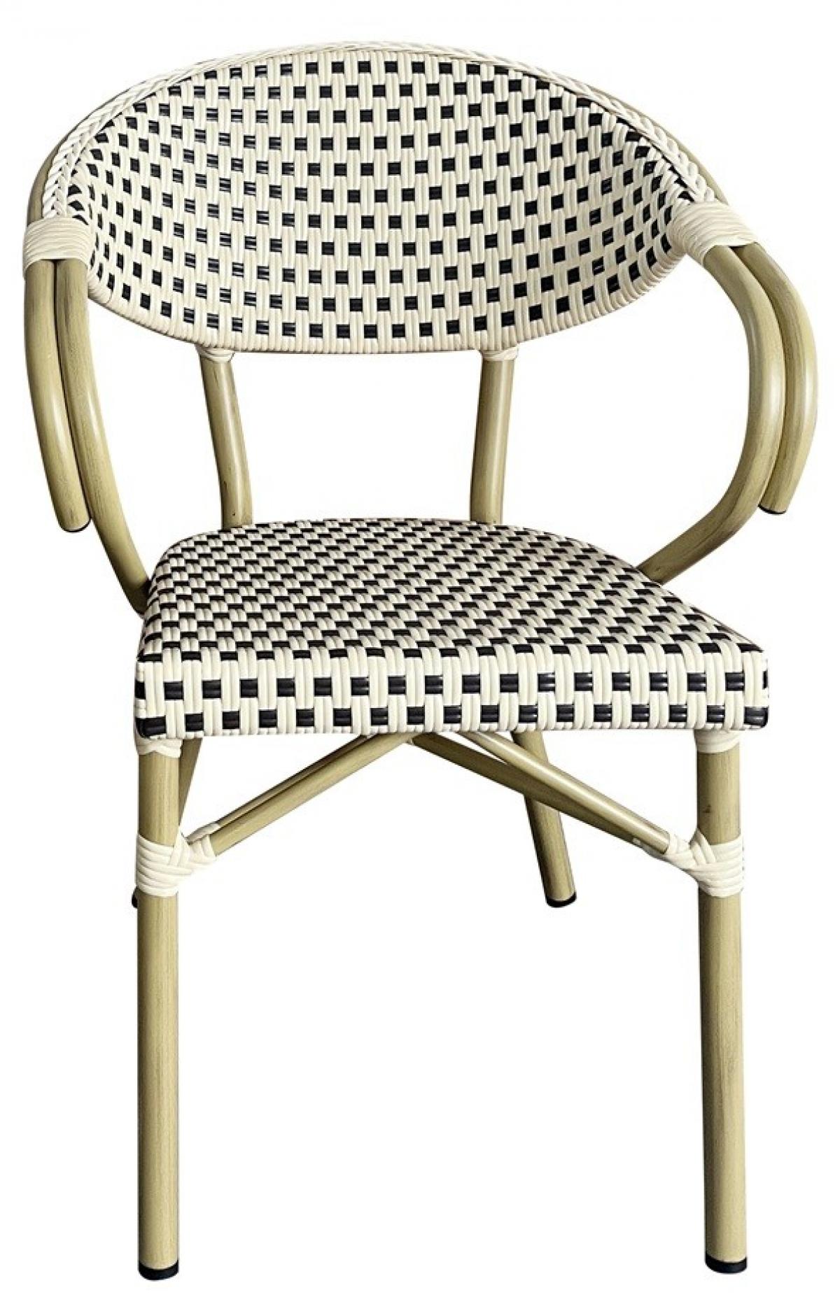 Sillón NERJA, apilable, aluminio, ratán beige y marrón