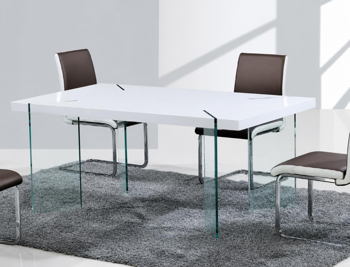Mesa ARLON, cristal templado, tapa lacada blanca, 160 x 90 cms