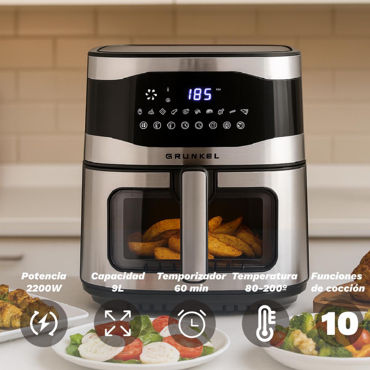 FREIDORA AIR FRYER GRUNKEL MAXISTEELFRYER 2200W 9L DOBLE RESISTENCIA