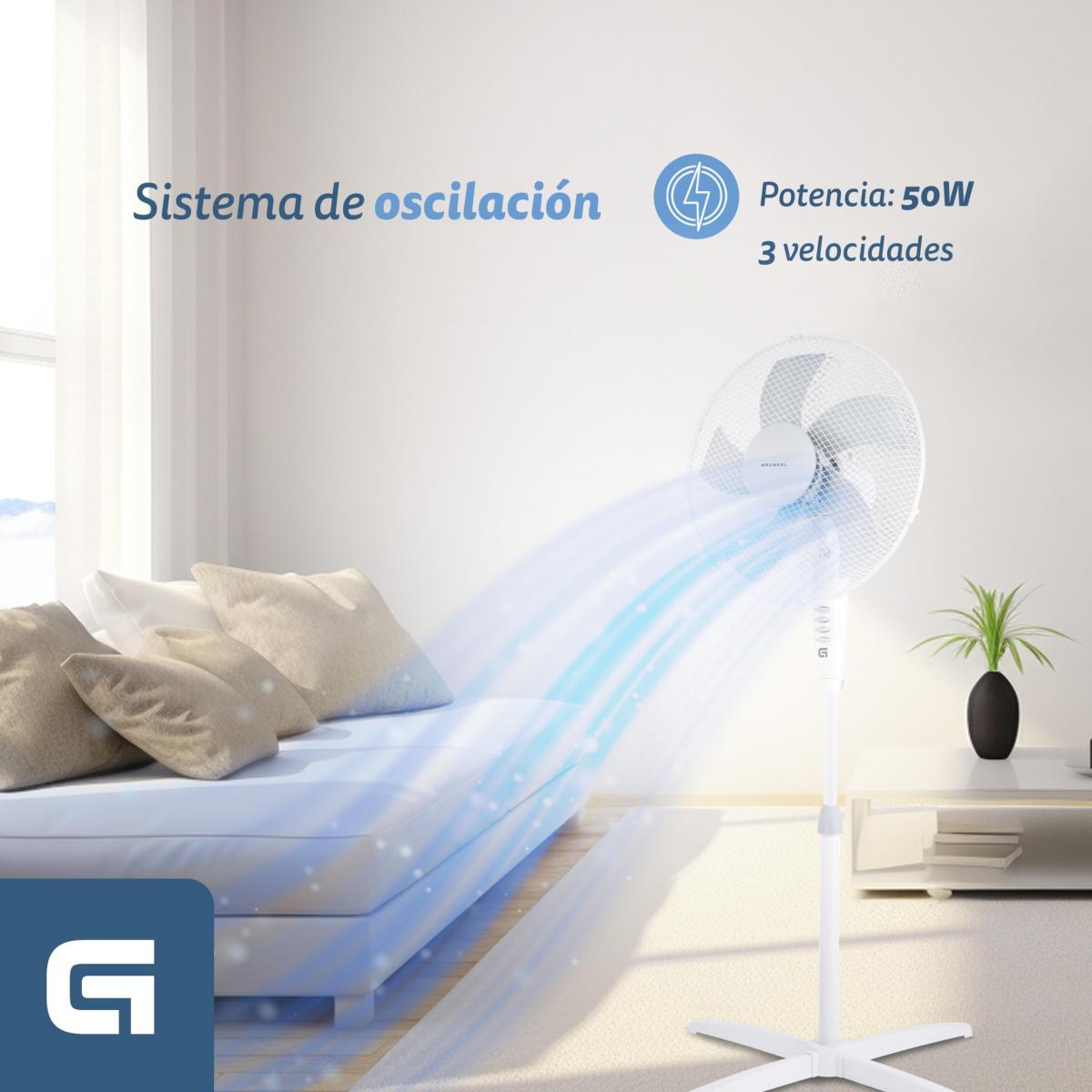 VENTILADOR PIE GRUNKEL FAN-165X 40CM 50W 5 ASPAS BCO