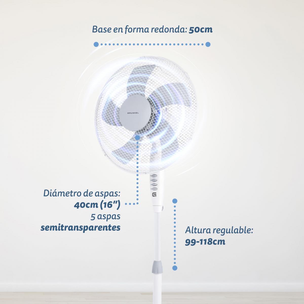 VENTILADOR PIE GRUNKEL FAN-165X 40CM 50W 5 ASPAS BCO