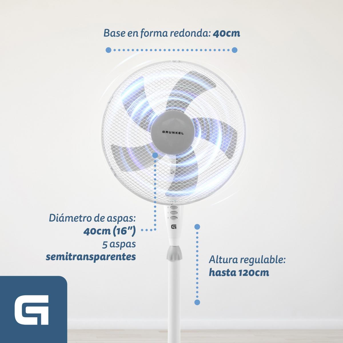 VENTILADOR PIE GRUNKEL FAN-165R 40CM 50W 5 ASPAS B.REDONDA BCO