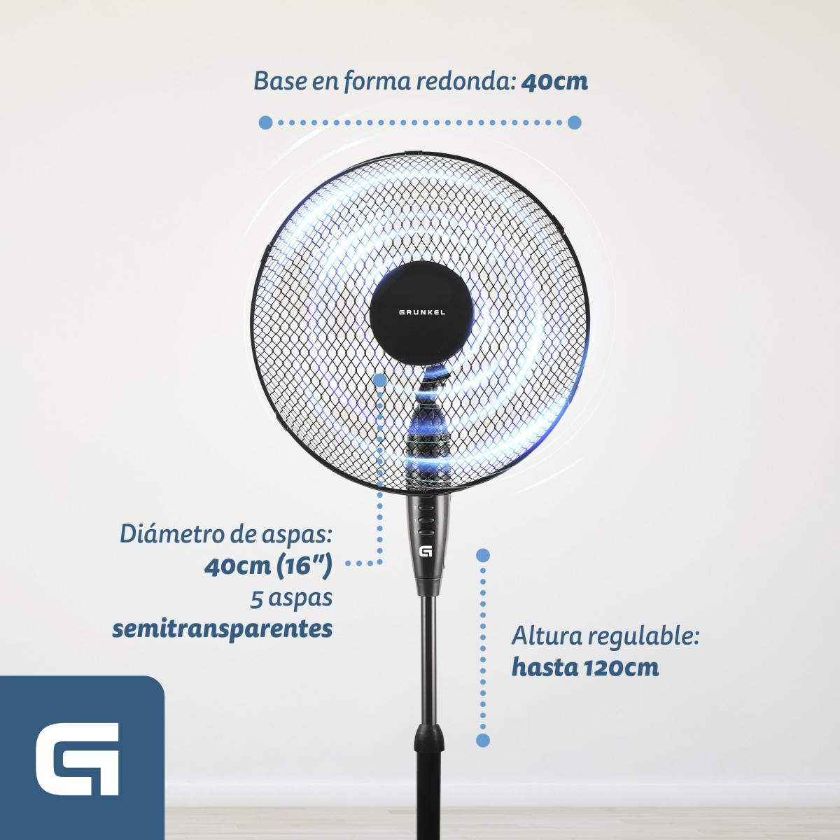VENTILADOR PIE GRUNKEL FAN-165RNG 40CM 50W 5 ASPAS B.REDONDA NGO