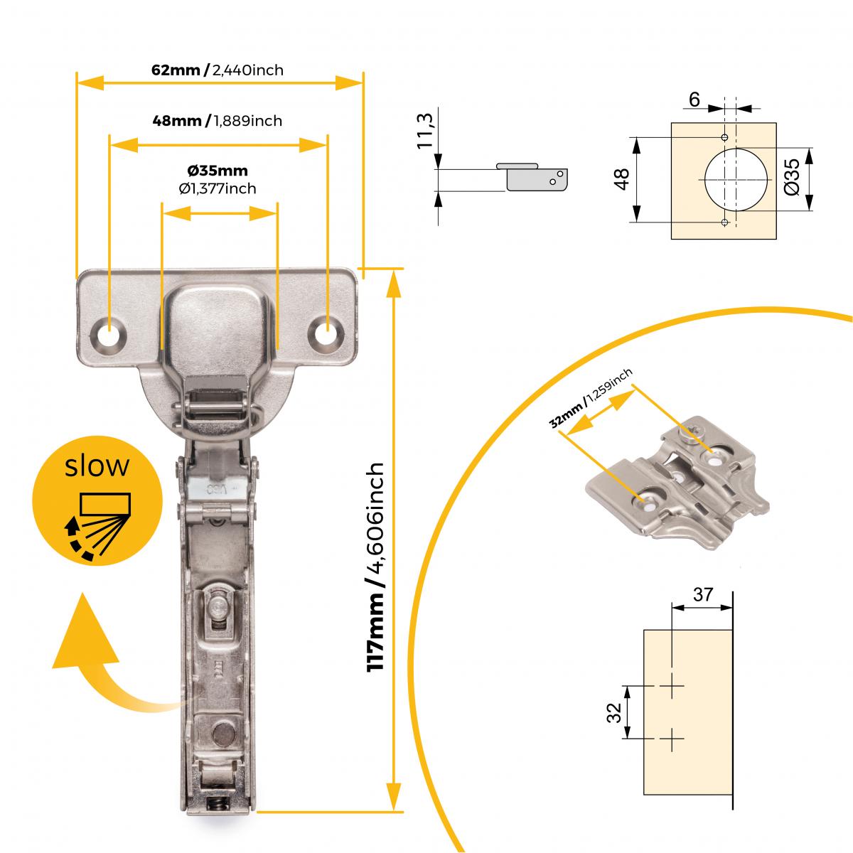 Kit de bisagra recta X91N con suplemento