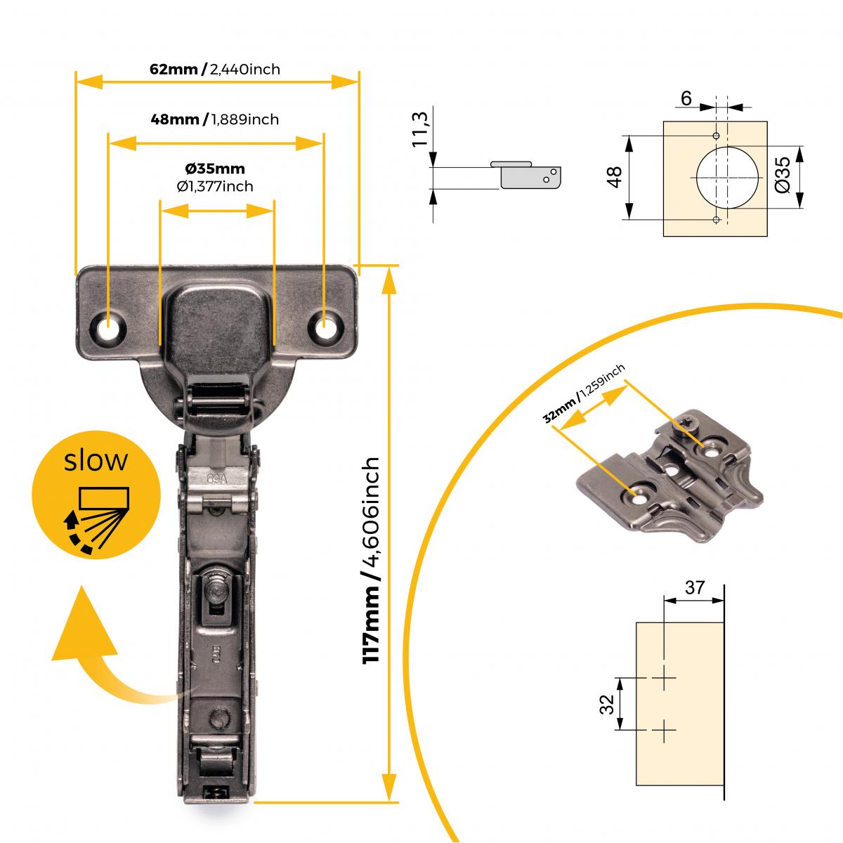 Kit de bisagra recta X91N con suplemento