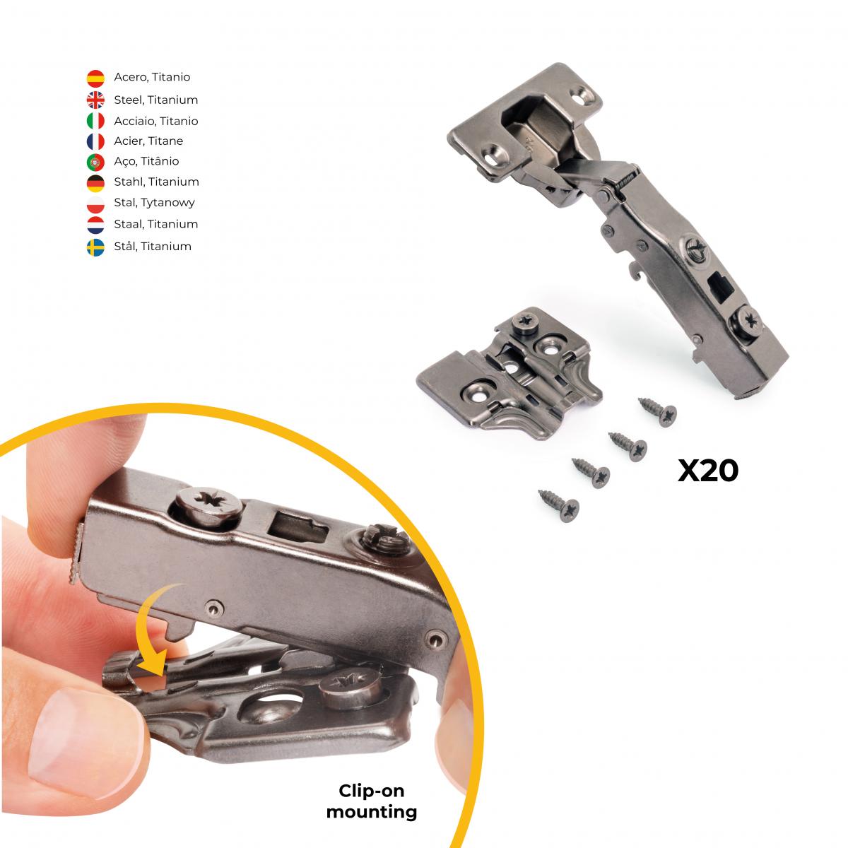 Kit de bisagra recta X91 con cierre suave y suplemento