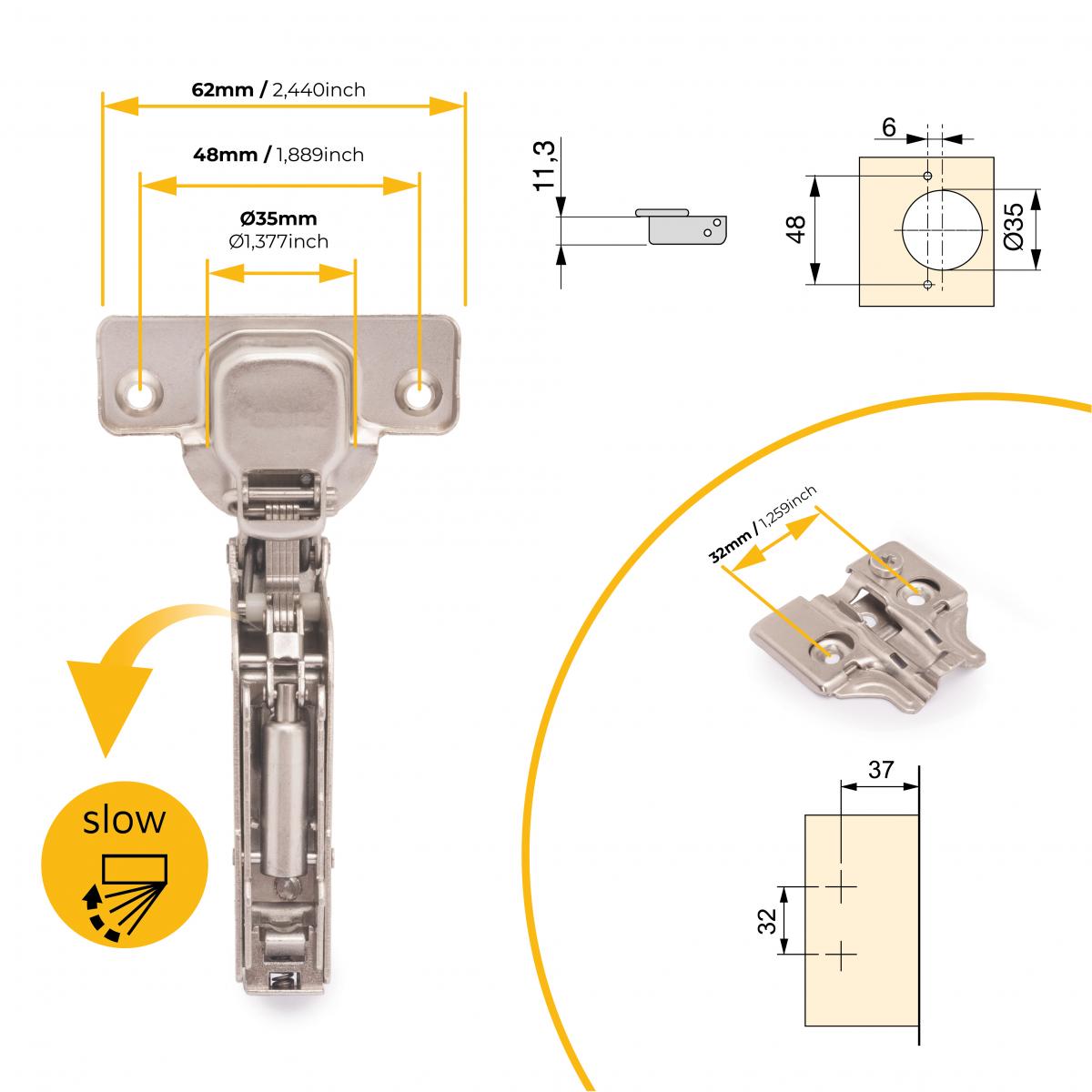 Kit de bisagra supercodo X91 con cierre suave y suplemento