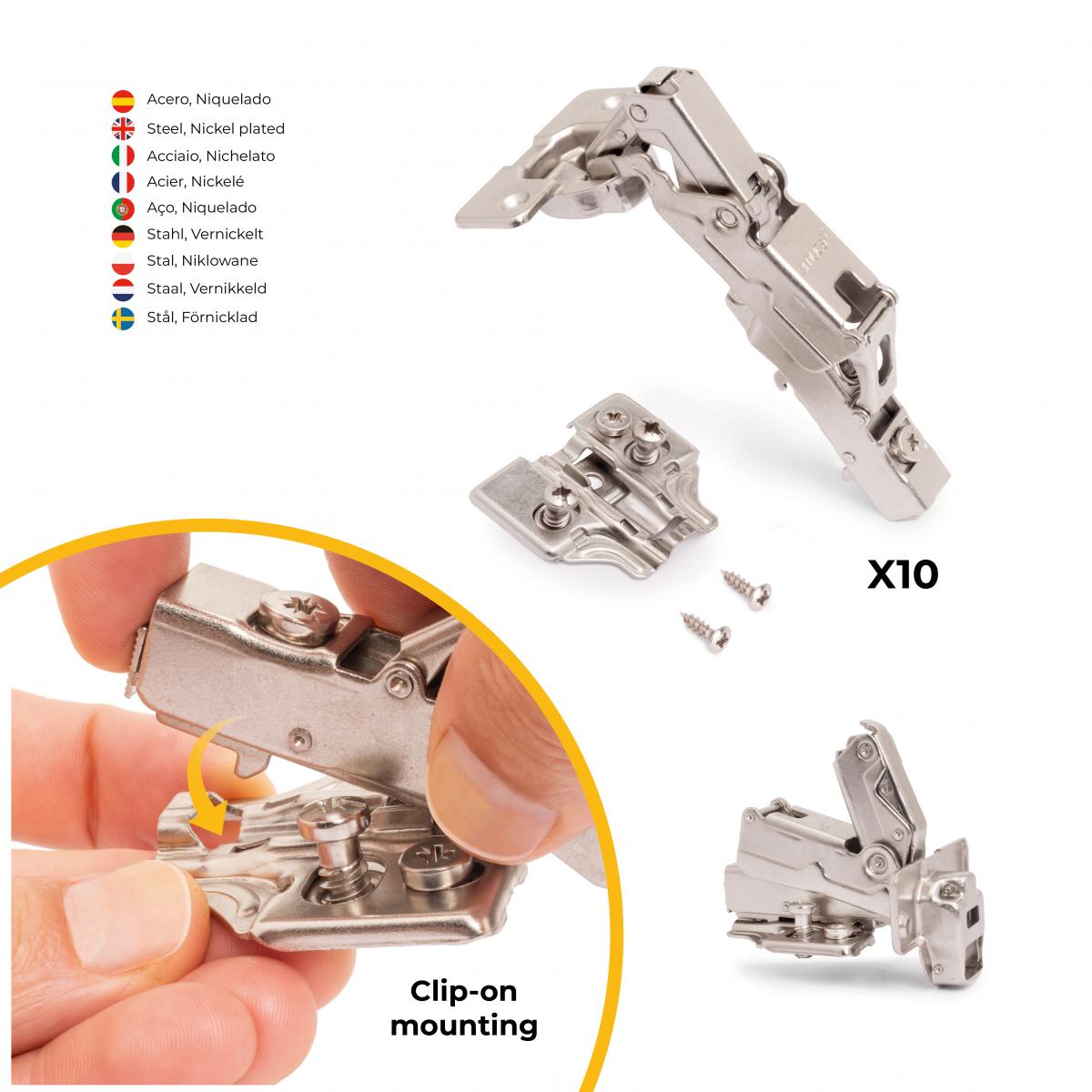 Kit de bisagra recta X91 de apertura 165º con cierre suave y suplemento