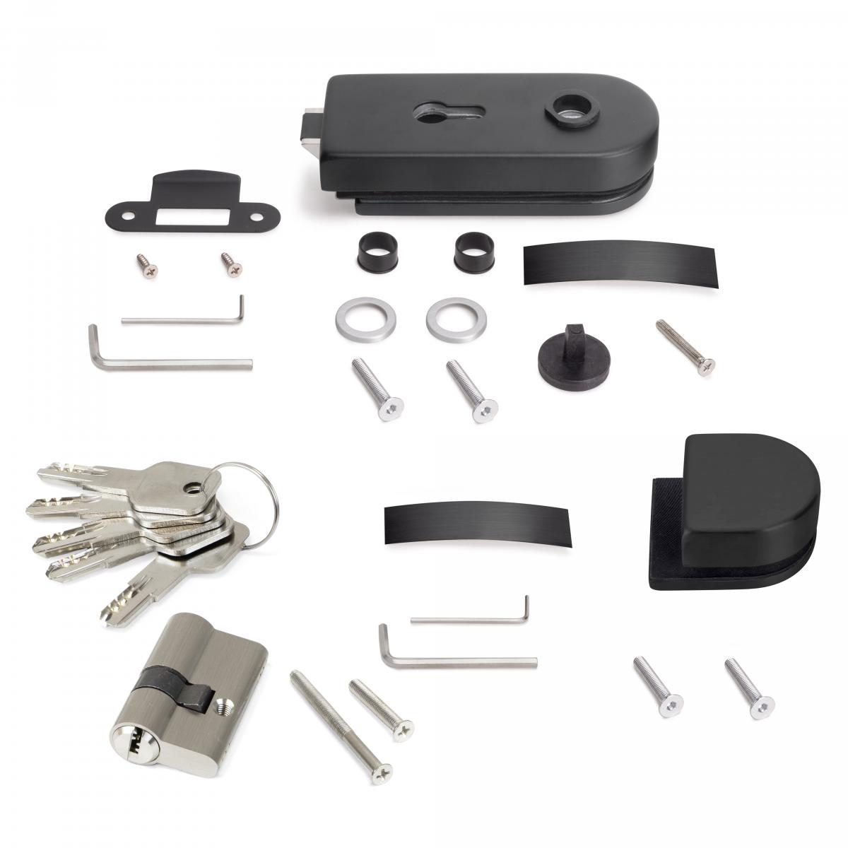 Kit de cerradura y cerradero para puerta doble de cristal
