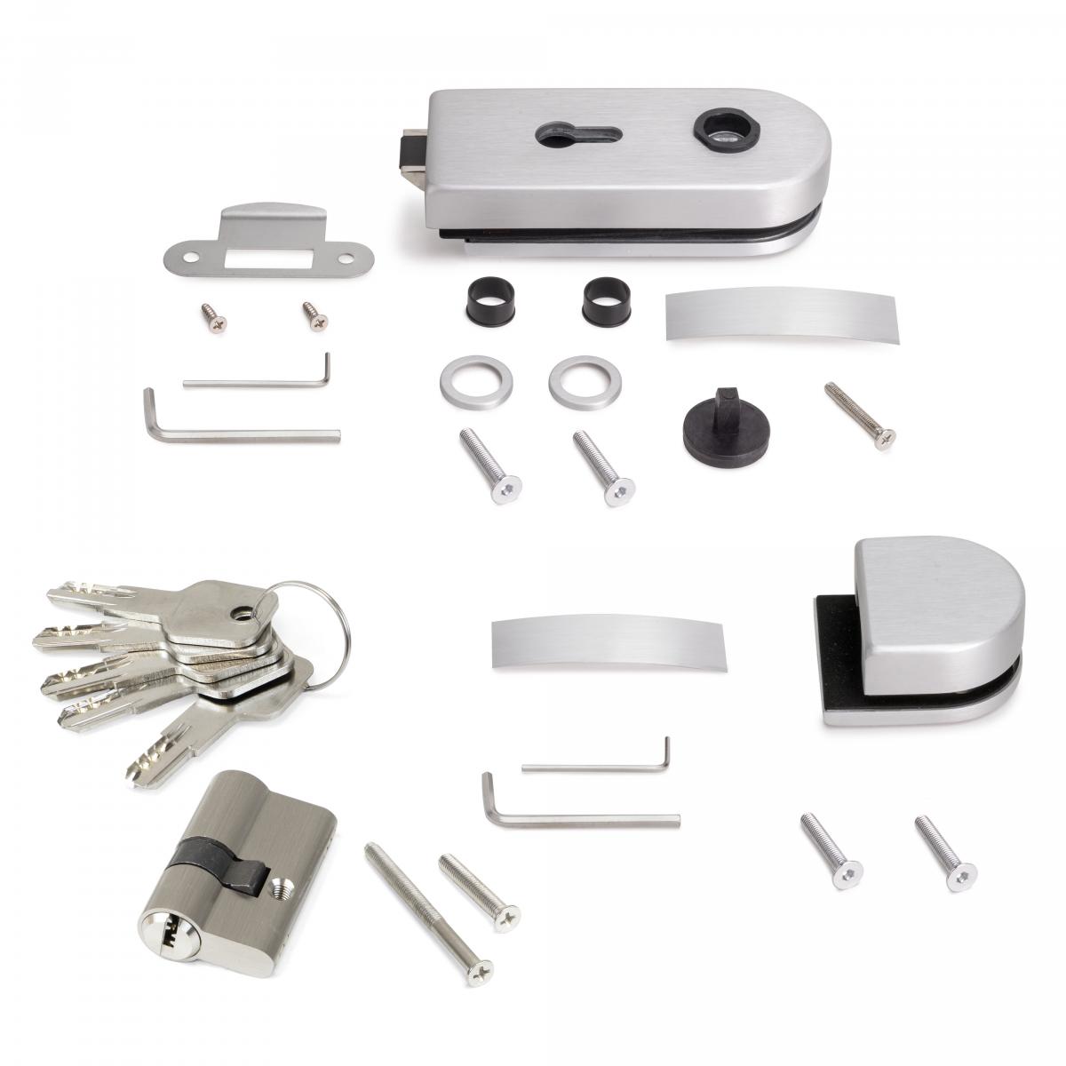 Kit de cerradura y cerradero para puerta doble de cristal