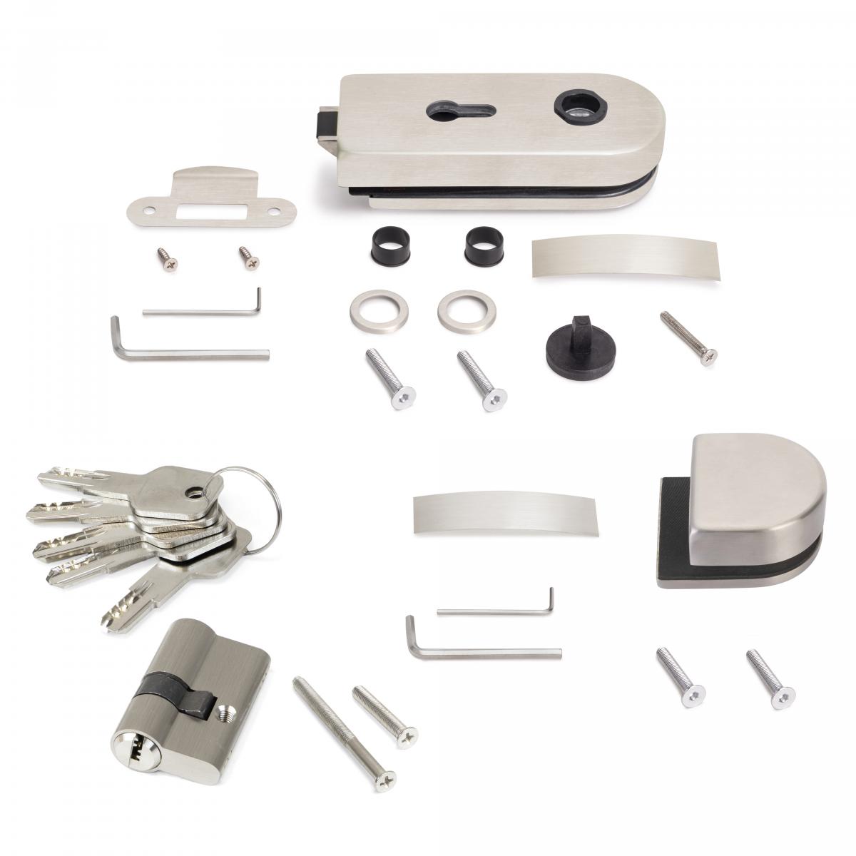 Kit de cerradura y cerradero para puerta doble de cristal